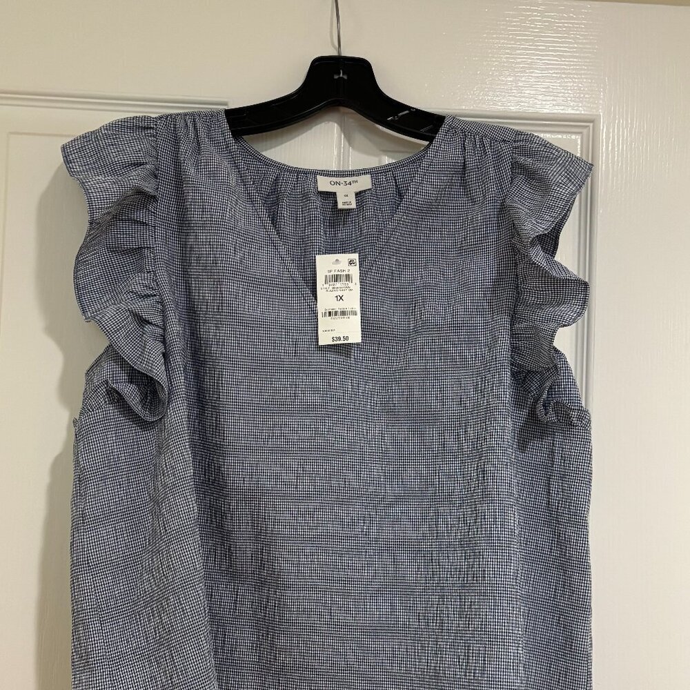 ON 34th Gingham Flutter Sleeve Top Plus Size 1X